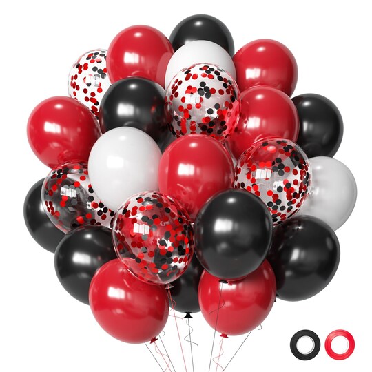 Aiwolf; Red and Black Latex Balloons, 50Pcs 12inch Black Red White Party Balloons for Birthday,Wedding,Baby Shower,Casino Party, Race Car Party,Valentine's Day; Category:Balloons & Accessories; Image:1